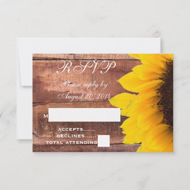 Sunflower Rustic Wedding RSVP (Front)