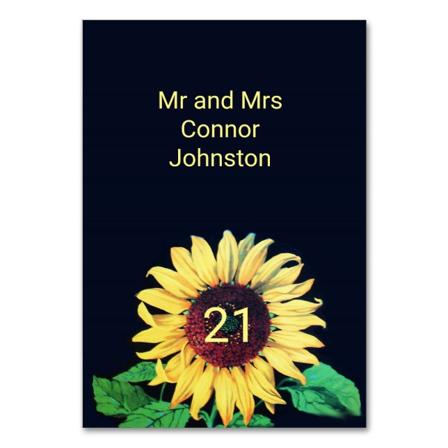 SUNFLOWER Rustic Wedding Summer Party Table Number (Front)