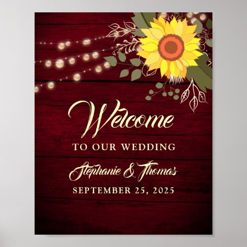 Sunflower Rustic Wedding Welcome Poster