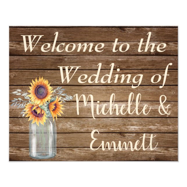 Sunflower Rustic Wedding Welcome Sign, Rustic Photo Print (Front)