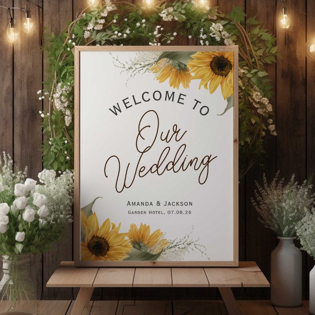 Sunflower Rustic Welcome to our wedding sign (Sunflower, Rustic themed, welcome to our wedding sign. Barn, summer wedding decoration.)