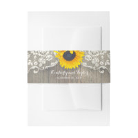 Sunflower Rustic Wood and Lace Wedding Invitation Belly Band