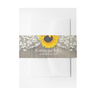 Sunflower Rustic Wood and Lace Wedding Invitation Belly Band