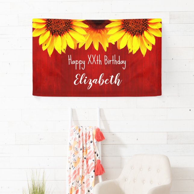 Sunflower Rustic Wood Birthday Banner (Insitu)