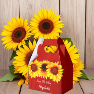 Sunflower Rustic Wood Birthday Favor Boxes