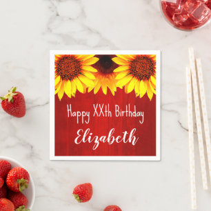Sunflower Rustic Wood Birthday Napkins