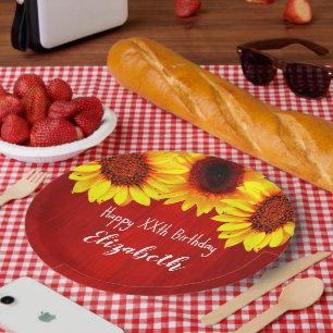 Sunflower Rustic Wood Birthday Paper Plates