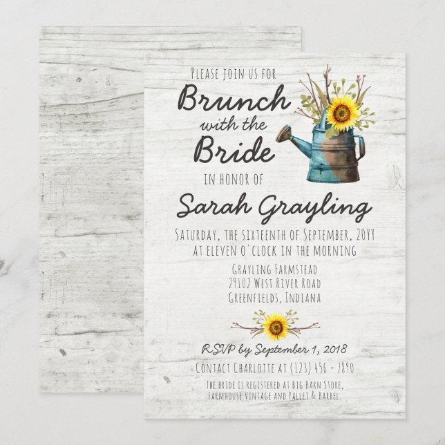 Sunflower & Rustic Wood Bridal Brunch Invitation (Front/Back)