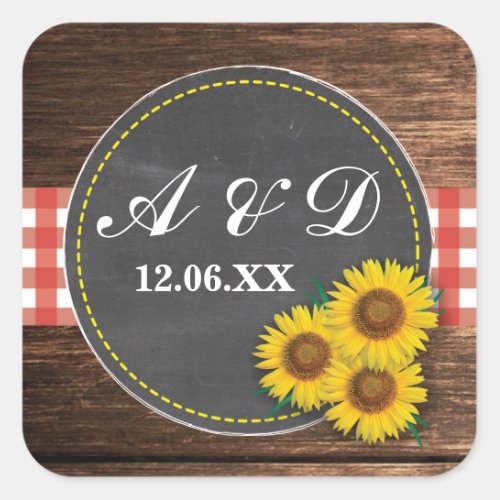 Sunflower Rustic Wood Chalk Initial Stickers Label