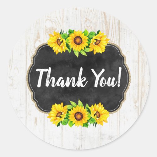 Sunflower  Rustic Wood Country Farm Thank You Classic Round Sticker