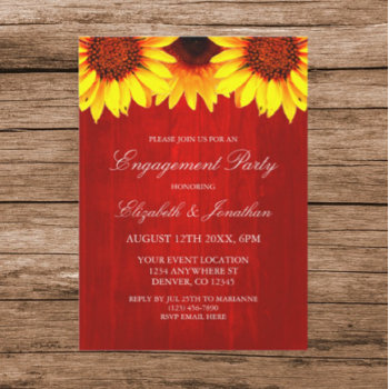 Sunflower Rustic Wood Engagement Party Invitation by DesignsbyHarmony at Zazzle