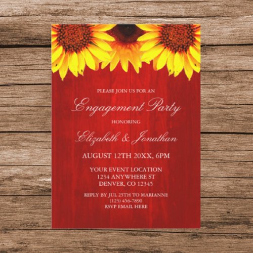 Sunflower Rustic Wood Engagement Party Invitation