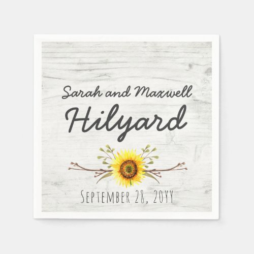Sunflower  Rustic Wood Farm Country Wedding Paper Napkins