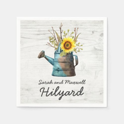 Sunflower  Rustic Wood Farm Country Wedding Paper Napkins