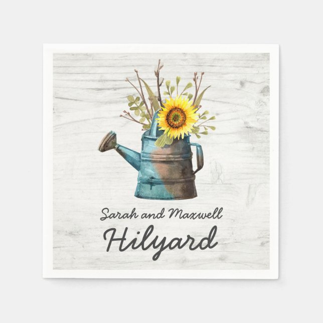 Sunflower & Rustic Wood Farm Country Wedding Paper Napkins (Front)