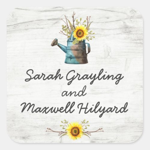 Sunflower  Rustic Wood Farm Country Wedding Square Sticker