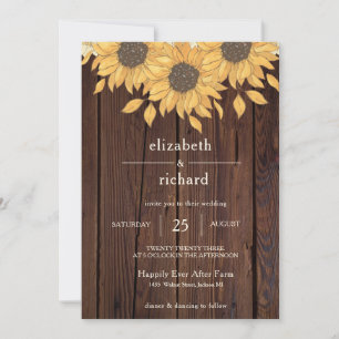 Sunflower Rustic Wood Farm Style Wedding  Invitation