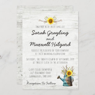 Sunflower & Rustic Wood Farm Wedding Invitation