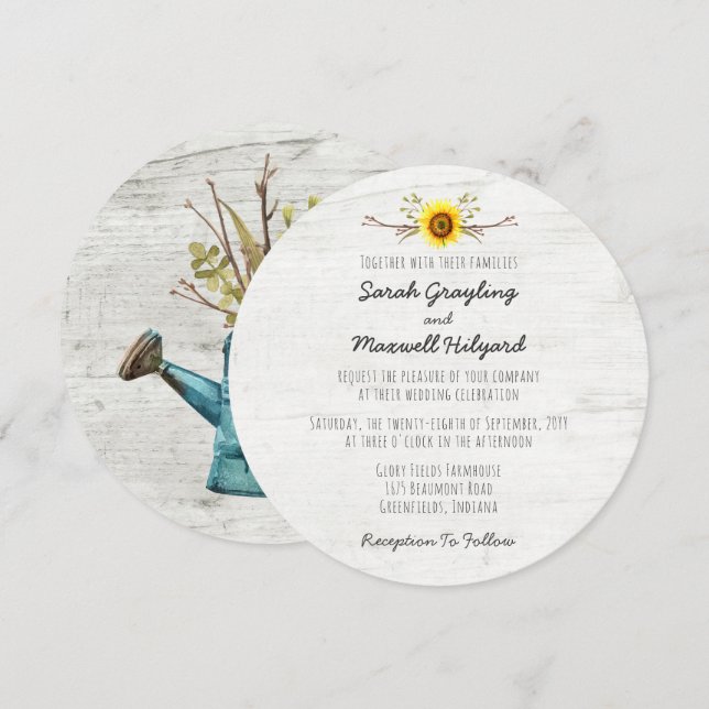 Sunflower & Rustic Wood Farm Wedding Invitation (Front/Back)