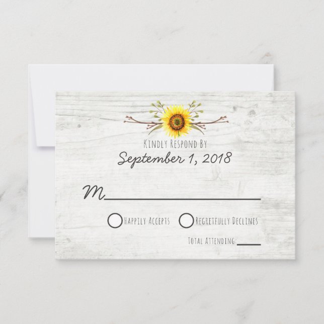 Sunflower Rustic Wood Farm Wedding Invitation RSVP (Front)