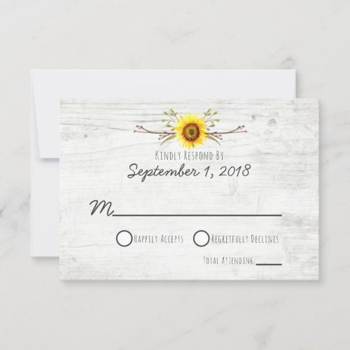 Sunflower Rustic Wood Farm Wedding Invitation RSVP