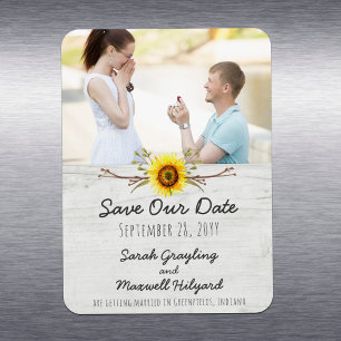Sunflower & Rustic Wood Farm Wedding Save The Date Magnet