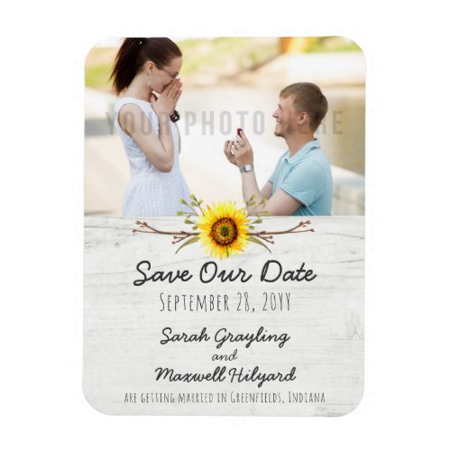 Sunflower  Rustic Wood Farm Wedding Save The Date Magnet