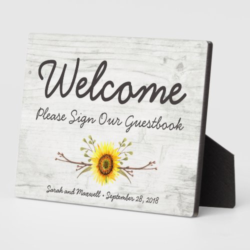 Sunflower Rustic Wood Farm Welcome Guestbook Sign Plaque