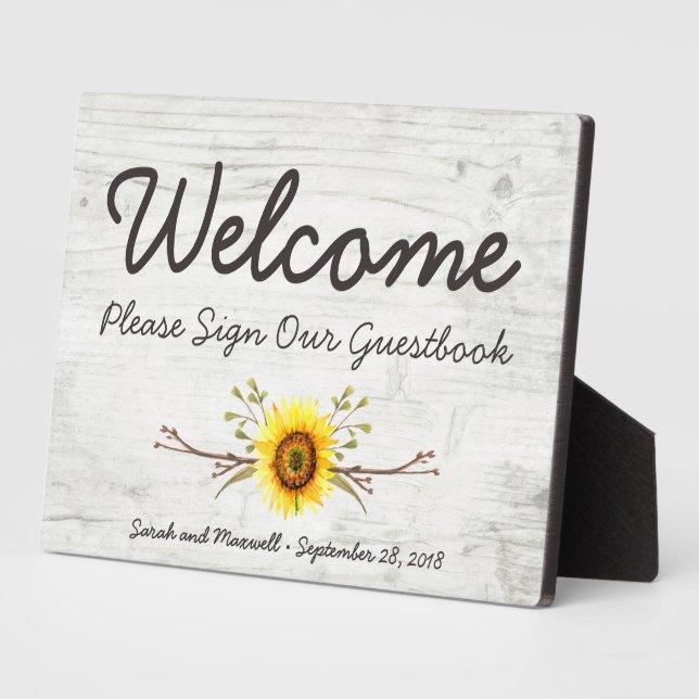 Sunflower Rustic Wood Farm Welcome Guestbook Sign Plaque (Side)