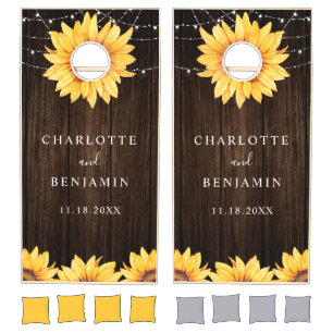 Sunflower Rustic Wood Floral Wedding Cornhole Set
