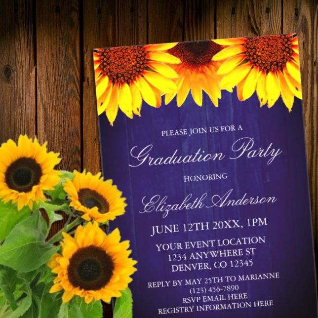 Sunflower Rustic Wood Graduation Party Acrylic Invitations (Creator Uploaded)