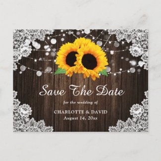 Sunflower Rustic Wood Lace Wedding Save The Date