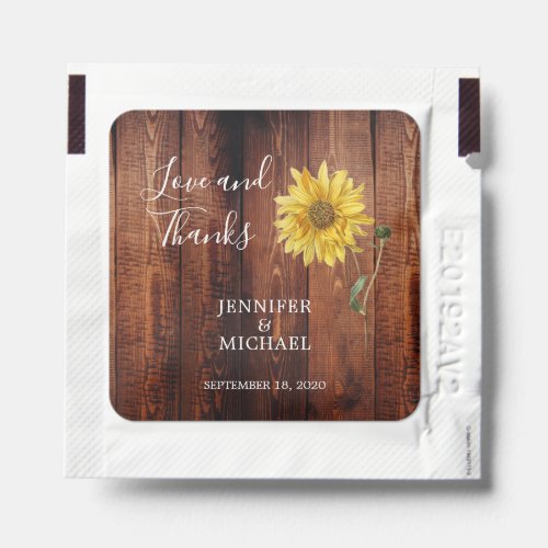 Sunflower rustic wood Love and Thanks Wedding Hand Sanitizer Packet