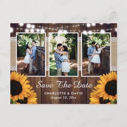 Sunflower Rustic Wood Photo Save The Date Announcement Postcard