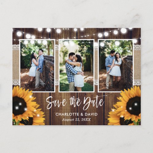 Sunflower Rustic Wood Photo Save The Date Announcement Postcard