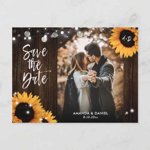 Sunflower Rustic Wood Photo Save The Date Postcard