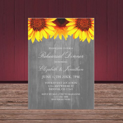 Sunflower Rustic Wood Rehearsal Dinner Invitation