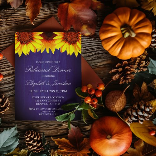 Sunflower Rustic Wood Rehearsal Dinner Invitation