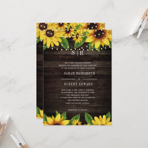 Sunflower Rustic Wood String Rehearsal Dinner Invitation