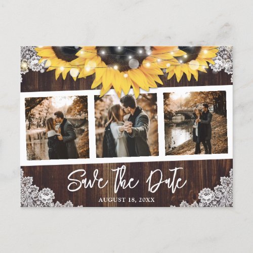 Sunflower Rustic Wood Wedding Photo Save The Date Announcement Postcard
