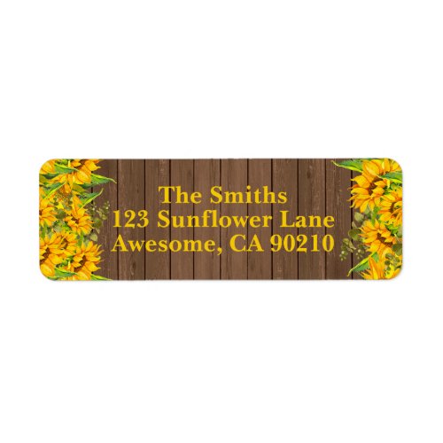 Sunflower Rustic Wood Wedding Return Address Label