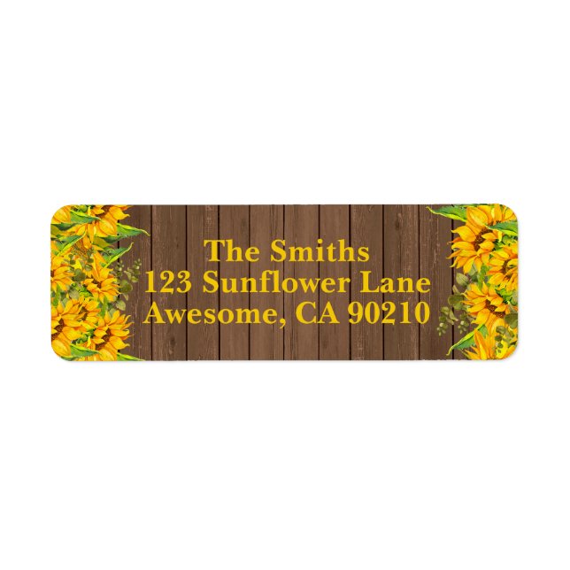 Sunflower Rustic Wood Wedding Return Address Label (Front)