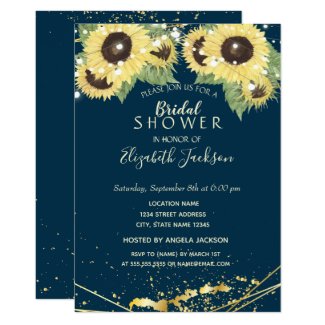 Sunflower,s, String Lights, Gold  Bridal Shower Invitation