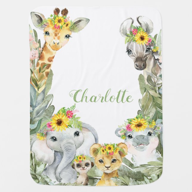 Sunflower Safari Baby Blanket (Front)