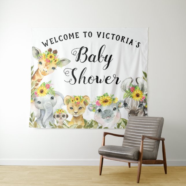Sunflower Safari Baby Shower Banner Backdrop L (In Situ (Horizontal))