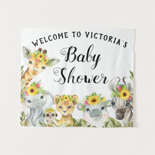 Sunflower Safari Baby Shower Banner Backdrop S (Front (Horizontal))