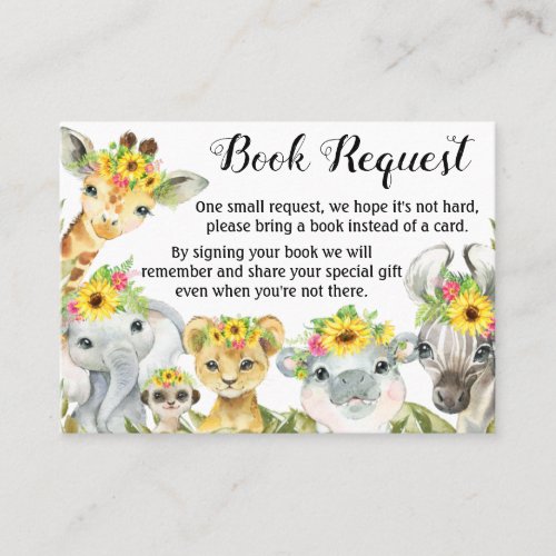Sunflower Safari Baby Shower Book Request Cards