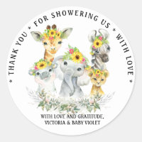 Sunflower Safari Baby Shower Classic Round Sticker