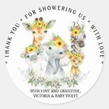 Sunflower Safari Baby Shower Classic Round Sticker