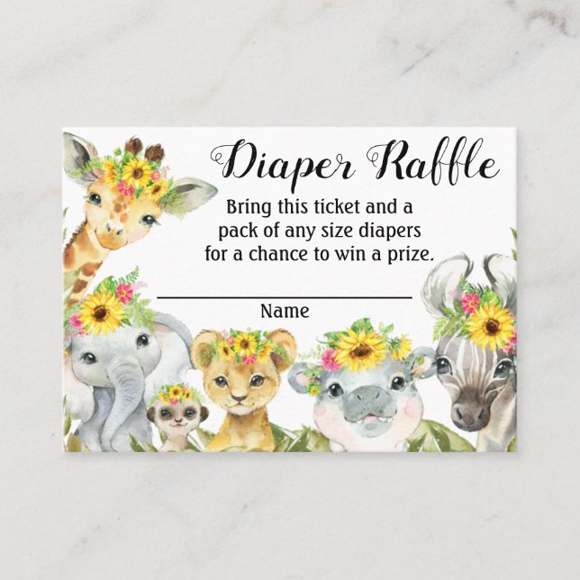 Sunflower Safari Baby Shower Diaper Raffle Ticket  (Front)